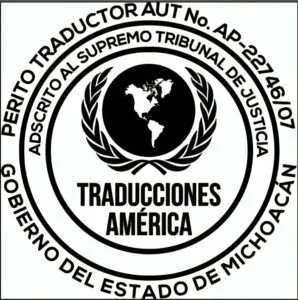 Logo de Traducciones América con el número de autorización AP-22746/07 del perito traductor certificado Juan Sergio Ortiz Juárez