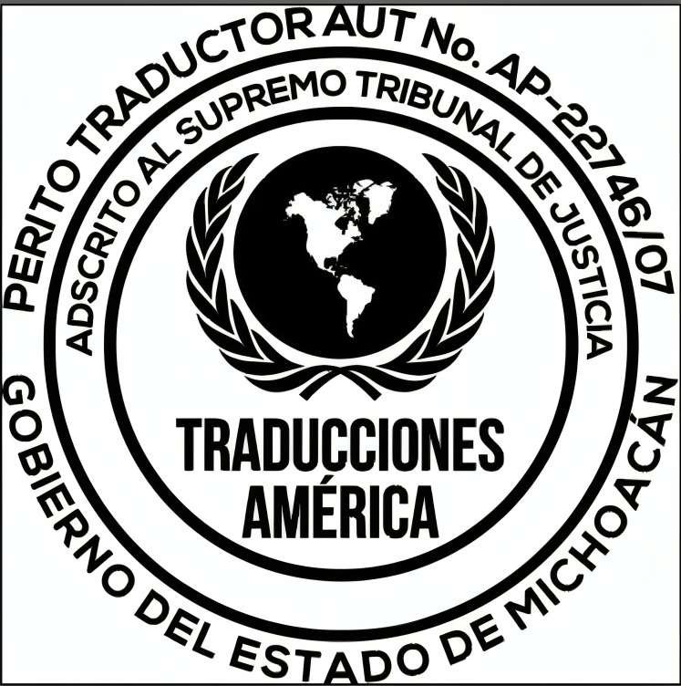 Logo de Traducciones América con el número de autorización AP-22746/07 del perito traductor certificado Juan Sergio Ortiz Juárez