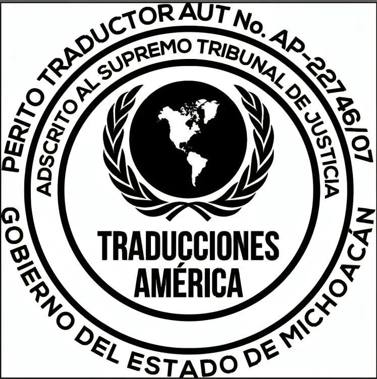 Logo de Traducciones América con el número de autorización AP-22746/07 del perito traductor certificado Juan Sergio Ortiz Juárez